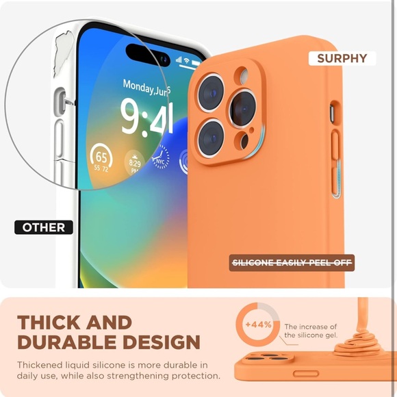 SURPHY iPhone 14 Pro Max case, liquid silicon phone case color “Marigold Orange” - Picture 3 of 7